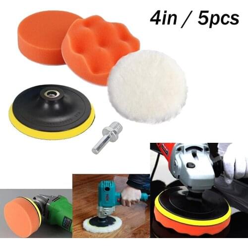 Polishing Buffer Pad Set 4'' 5 Pcs Wool Polish Waxing Pad with Velcro Wheel and M10 Drill Adapter for Car