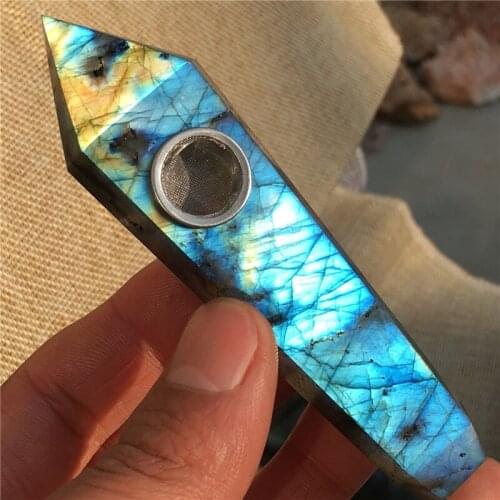 Cheap product gray crystal crafts Labradorite pipe healing stone for gift