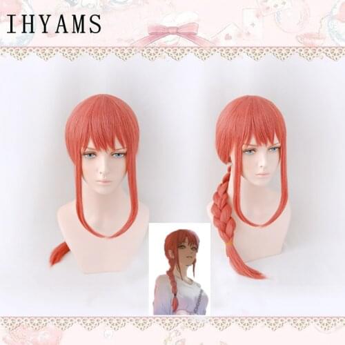Chainsaw Man Cosplay Makima 70cm Long Braid Wig Christmas Rose Red Wig Cosplay Anime Cosplay Wigs Heat Resistant Synthetic Hair