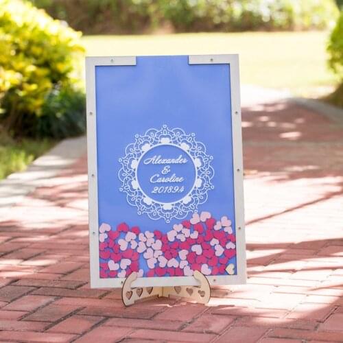 Personalized laser Rustic Drop Top Wooden White Wedding Guest Book Alternative Frame & Customized Wedding Guestbook With Hearts