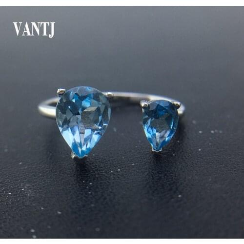 Natural Blue Topaz Rings Sterling 925 Silver for Women Sparkling Gemstone Anniversary Classic Fine Jewelry Gift Collier