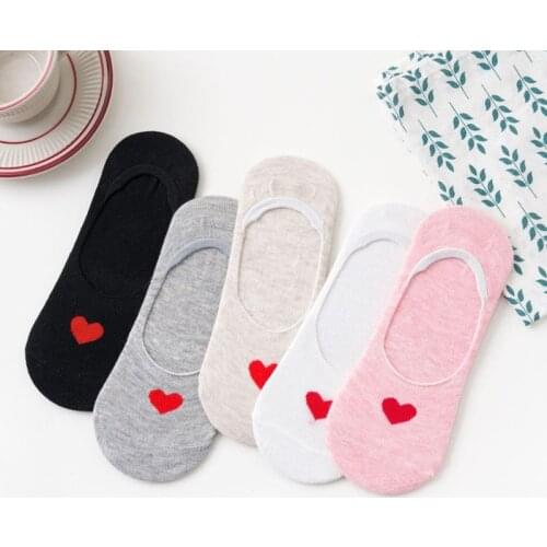 Q 5 Pairs Multicolors Non-Slip Boat Socks Breathable For Women With Invisible Silicone Cotton Cartoon Cat Cute Short Socks