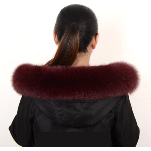Qearlstar 2021 100% Natural Fox Fur Collar For Women Hood Wine Red Real Fur Scarf Winter Warm High-quality Coat Cap Collar Z119