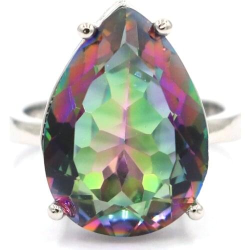 18x13mm 2020 Hot Sell 18x13mm Created Fire Rainbow Mystic Topaz For Womans Daily Wear Silver Rings Wholesale