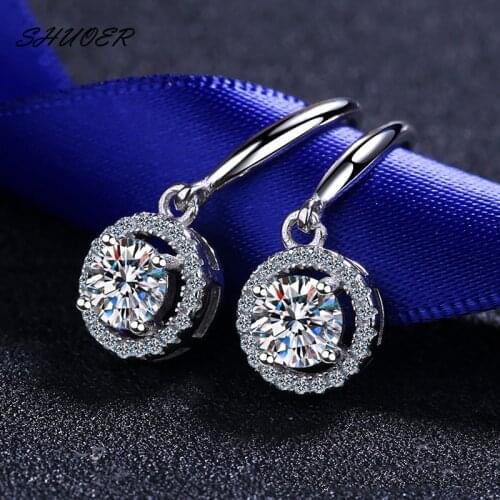 Classic 925 Sterling Silver Round Brilliant Cut 1 Carat Pass Diamond Tester D Color Moissanite Stone Drop Earrings Women Jewelry