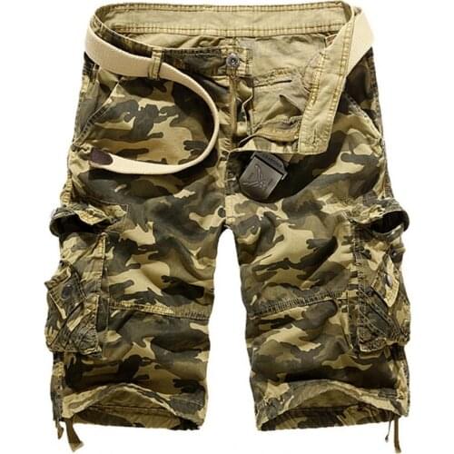 New Men Camouflage Print Shorts Knee Length Multi Pockets High Waist Large Size Cargo Shorts Streetwear Leisure Short Pants