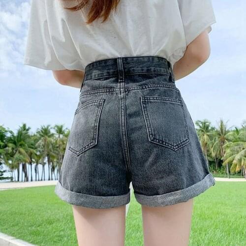Woman Jeans Pants Denim Shorts Womens Summer Loose High Waist Curl A- Line Pantalones Vaqueros Mujer