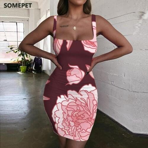 SOMEPET Flowers Dress Women Pattern Bodycon Dress Creativity Ladies Dresses Harajuku 3d Print Womens Clothing Mini Evening Short
