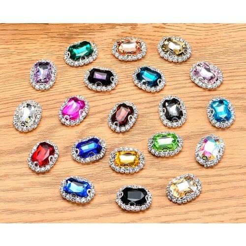 MIX COLOR Rectangle Shape Drill Side Chain CrystaL Glass Sewing Rhinestones DIY Womens Shose and Wedding Dresses