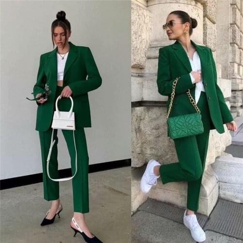 Streetwear Women Suits Notched Lapel Pocket Custom Made Blazers 2 Pieces Set (Jacket+Pants) Casual Fashion Chic Lady Coat