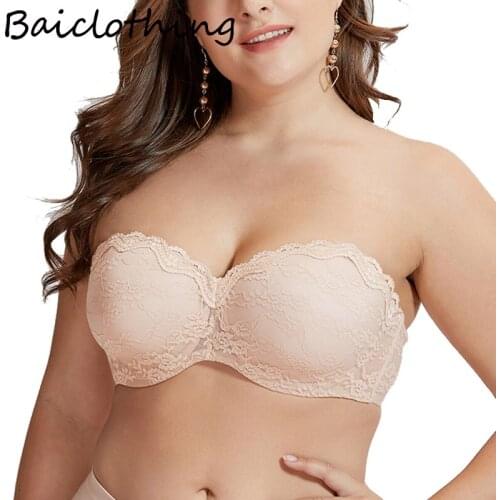 Baiclothing Womens Slight Padded Underwire Convertible Multiway Bridal Lace Floral Strapless Bra 32 34 36 38 40 AA A B C D DD E