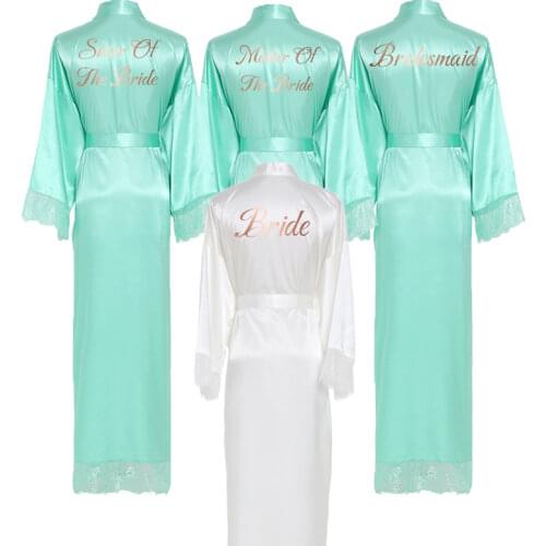 Silk Satin Lace Robes Bridesmaid Bride Robe Bridesmaid Robes Women Wedding Long Robe Bridal Robe Bathrobe Mint Robes