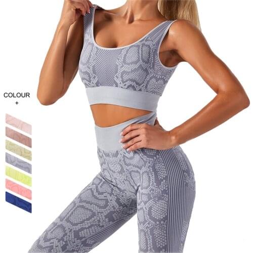 2021 Snake Print Seamless 2 Pieces Yoga Set Women Gym Clothes Sports Bra and Fitness Leggings Running Workout Clothes Sportswear