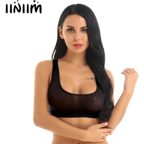 Iiniim Womens Sexy Camis Ultra Thin See-through Vest Sheer Sexy Evening Clubwear Racerback Crop Top Night Costumes Dancewear