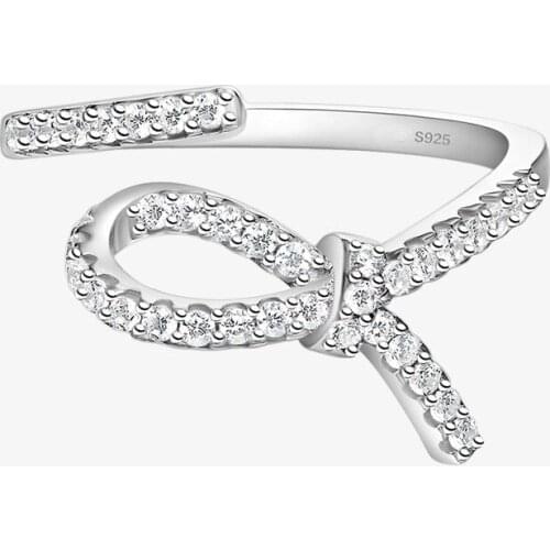 SLJELY Fashion Real 925 Sterling Silver Bowknot Ribbon Open Ring Micro High Quality AAA Cubic Zirconia Women Fine Brand Jewelry