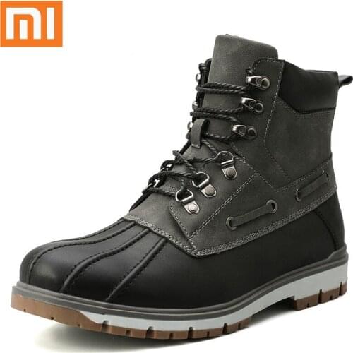 Xioami Winter Mens Boots Thick Plush Warm Snow Boots Lace-UP Men Ankle Boots Outdoor Waterproof Mens Motorcycle Boots 38-47