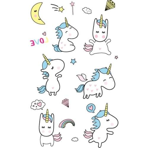 1PC Cartoon Unicorn Tattoo Set Body Art Face Hand Arm Temporary Tattoo Sticker Body Tatoo for Kids Cute Tattoo Children Tattoos