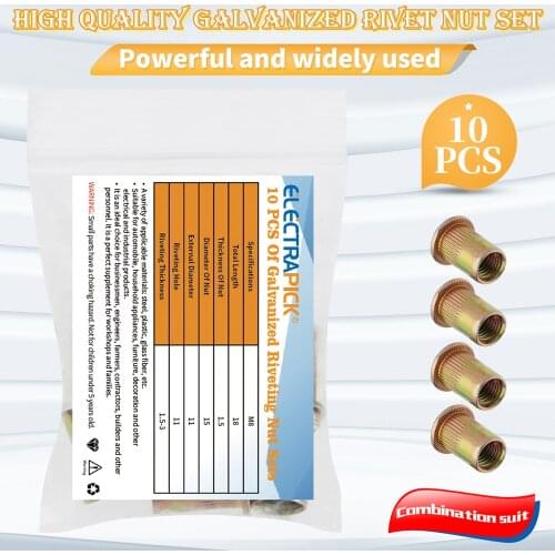 10pcs Zinc Plated Rivetnuts Blind Set Nutserts Threaded Insert Nutsert Cap Flat Head Rivet Nuts Carbon Steel M8