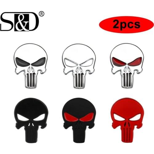 2pcs Car Styling 3D Sun-proof Stickers Metal Punisher Skull Emblem Decal Badge Car Waterproof Auto Sticker