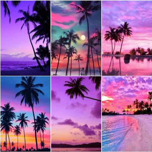 5D Diamond Embroidery Sunset On The Beach Scenery Diamond Painting Kit Full Square/Round Rhinestones Mosaic Home Decoration Gift