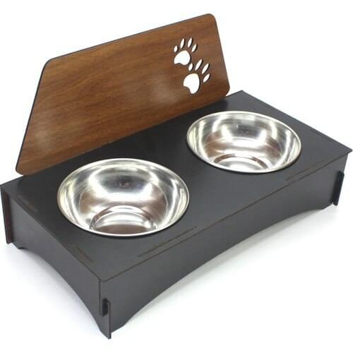 Acar Graphic Steel Bowl Wooden Food and Water Container