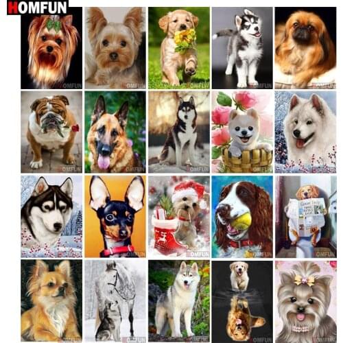 HOMFUN Full Drill Diamond Painting "Animal Dog" DIY Picture Of Rhinestone 5D Diamond Embroidery Cross Stitch Decor