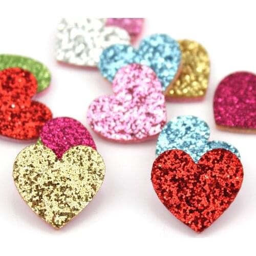 70Pcs 1.8*2cm Glitter Hearts hape shiny felt Padded Appliques for childrens crafts headwear Deco DIY Baby BB Clip Accessories