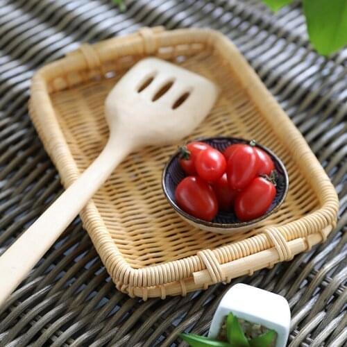 Japanese-Style Rattan Fruit Dish with Handle Storage Tray Desktop Storage Basket Pastoral Rattan Bowl Tray Bread Tray