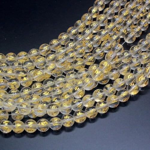 Round Clear Crystal Six Words Mantra Natural Stone Beads and Beads for Jewelry Making DIY Bracelet Necklace Jewelery Strand 15"