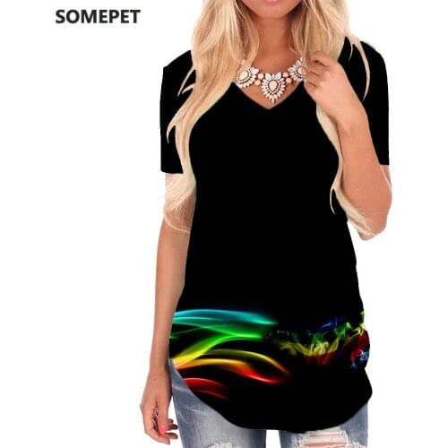 SOMEPET Colorful T Shirt Women Unicorn V-neck Tshirt Animal T-shirts 3d Graphics Tshirts Printed Smoke Cloud Funny T shirts