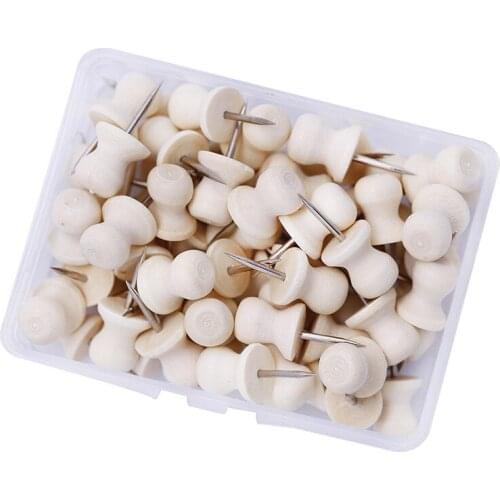 100PCS Wood Push Pins Wooden Thumb Tacks with Organizing Container for Home Office Craft Projects Sewing Fabric Accessories