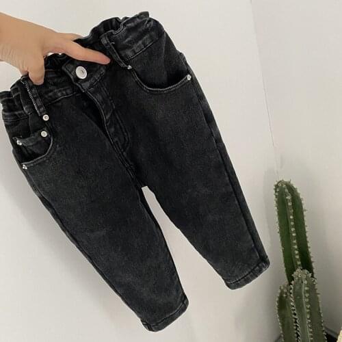 Childrens Jeans Small-footed Trousers Boys Plus Velvet Denim Pants 2020 Winter New Baby Stretch Jeans Toddler Cowboy Trousers