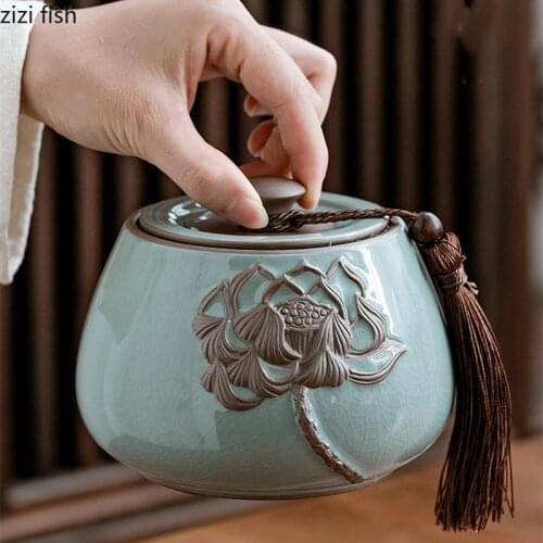 Home Ceramics Tea Caddy with Cover Teaware Food Sealed Jar Decoration Tea Box Dust-proof Tea Container Tea Finishing Storage Box