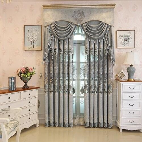 European Embroidery Gray Hollow Out Curtains for Living Dining Room Bedroom