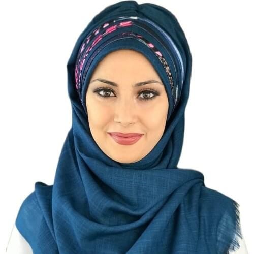 Islamic Fashion Muslim Women Hijab 2021 Trend Single Size Bathing Cap Beret Ready Shawl Scarf Buckle Hat Blue Instant Hijab