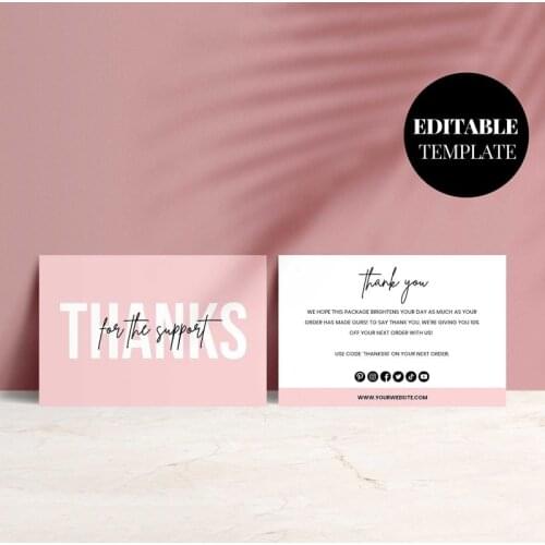 200 Custom Thank You card printable blush pink thanks for your purchase card Paper Cards For Small Shop Gift Packet