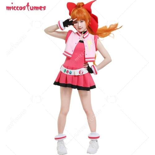 Hyper Blossom Momoko Akatsutsumi Cosplay Costume Vest Coat Dress Transformation Outfit with Hairband Gloves Belt Accessories