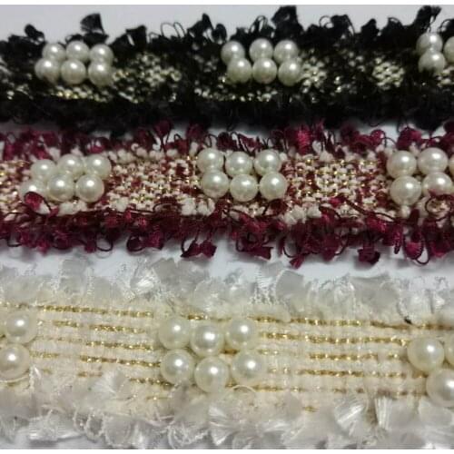 Beaded Lace Korean small incense pearl Beads lace DIY materials 3cm wide Beaded Gold Ribbon Sewing Beaded lace 1yard