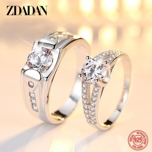 ZDADAN 925 Sterling Silver Fashion Couple Ring Women Men Wedding Jewelry Anniversary Gift