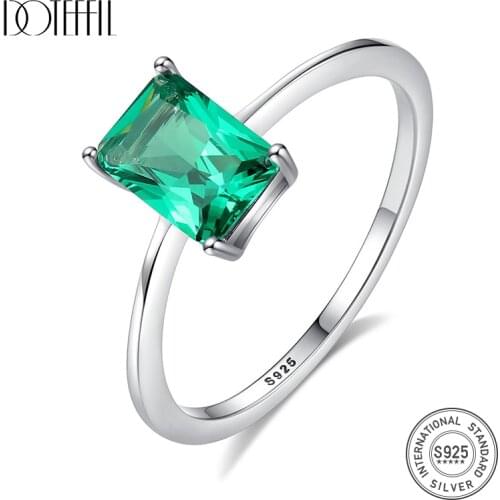 DOTEFFIL Fashion Luxury Big Emerald Wedding Rings for Women 100% 925 Silver Sterling Rings Female Brand Jewelry Accessories Gift