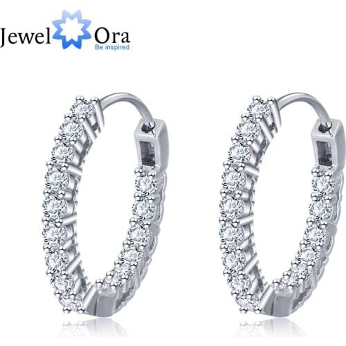 Trendy 925 Sterling Silver Hoop Earrings for Women Sparkling Cubic Zirconia Wedding Jewelry Gift for Girls (JewelOra EA101739)