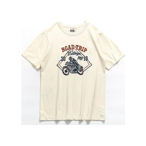 Mens Summer Fashion Pure Cotton Loose Casual Motorcycle Printing Base Round Neck Short-sleeved T-shirt