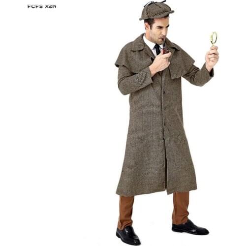 M-XL Men overcoat Halloween Private detective Costumes Inspector Cosplay Carnival Purim parade Masquerade Role play party dress
