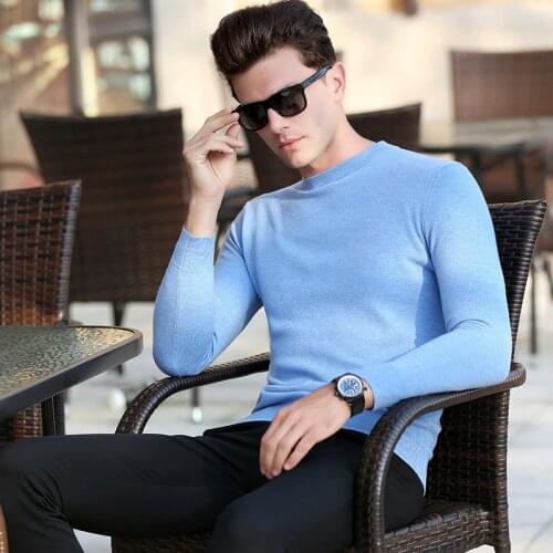 100% Pure Wool Men Sweater Winter Knitting Grey Plain Woolen Knitwear Male Pullover Round Neck Casual Long Sleeve Man Sweaters