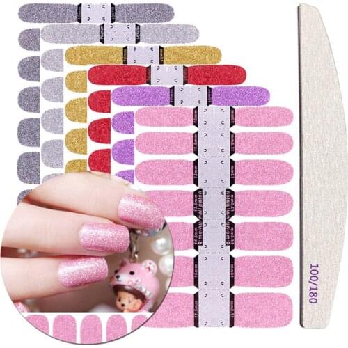 6pcs Glitter Powder Nail Stickers Set with Nail File Pure Color Full Cover Wraps for Finger Feet Decorations DIY Manicure Slider