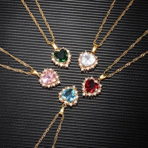 Color Zircon Heart Necklace with Pink Cubic Zirconia Stylish Women Accessories for Party Fancy Love Gift Statement Jewelry BFF
