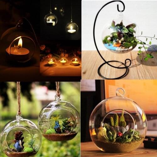 Hanging Glass Ball Tea Light Candle Holder Flowerpot Vase 6cm_Flat Base