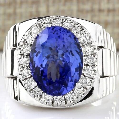 Luxury Gorgeous Men Jewelry Oval Cut Blue Zircon Rings for Wedding Engagement Party Set Gifts Size 7 8 9 10 11 12 13