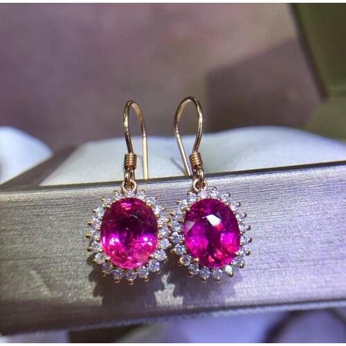 Rubillite Earrings Pure 18 K Gold Natural Red Tourmaline Gemstones 3.9ct Drop Earrings diamonds Jewelry for Women Fine Earrings