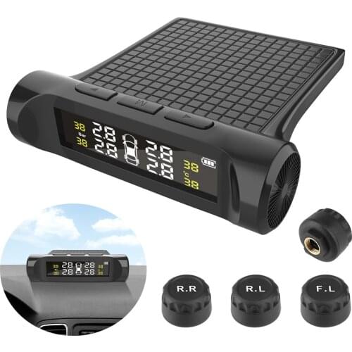 Smart Car TPMS Tire Pressure Monitoring System Solar Power Digital TMPS LCD Display USB Auto Security Alarm Tire Pressure Sensor